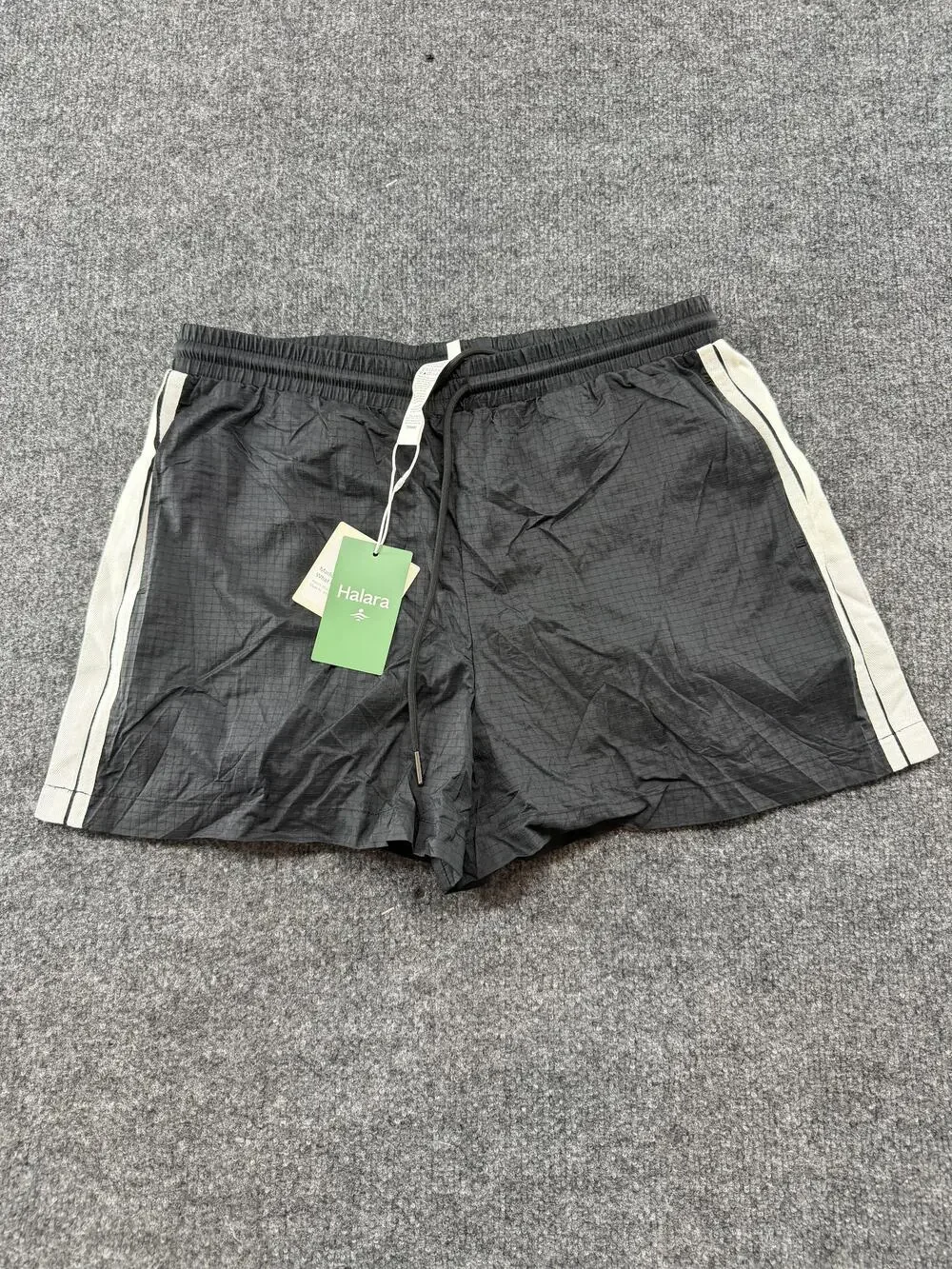 Halara Shorts Womens Small Gray Striped Lined Drawstring 4 Inseam Running Gym